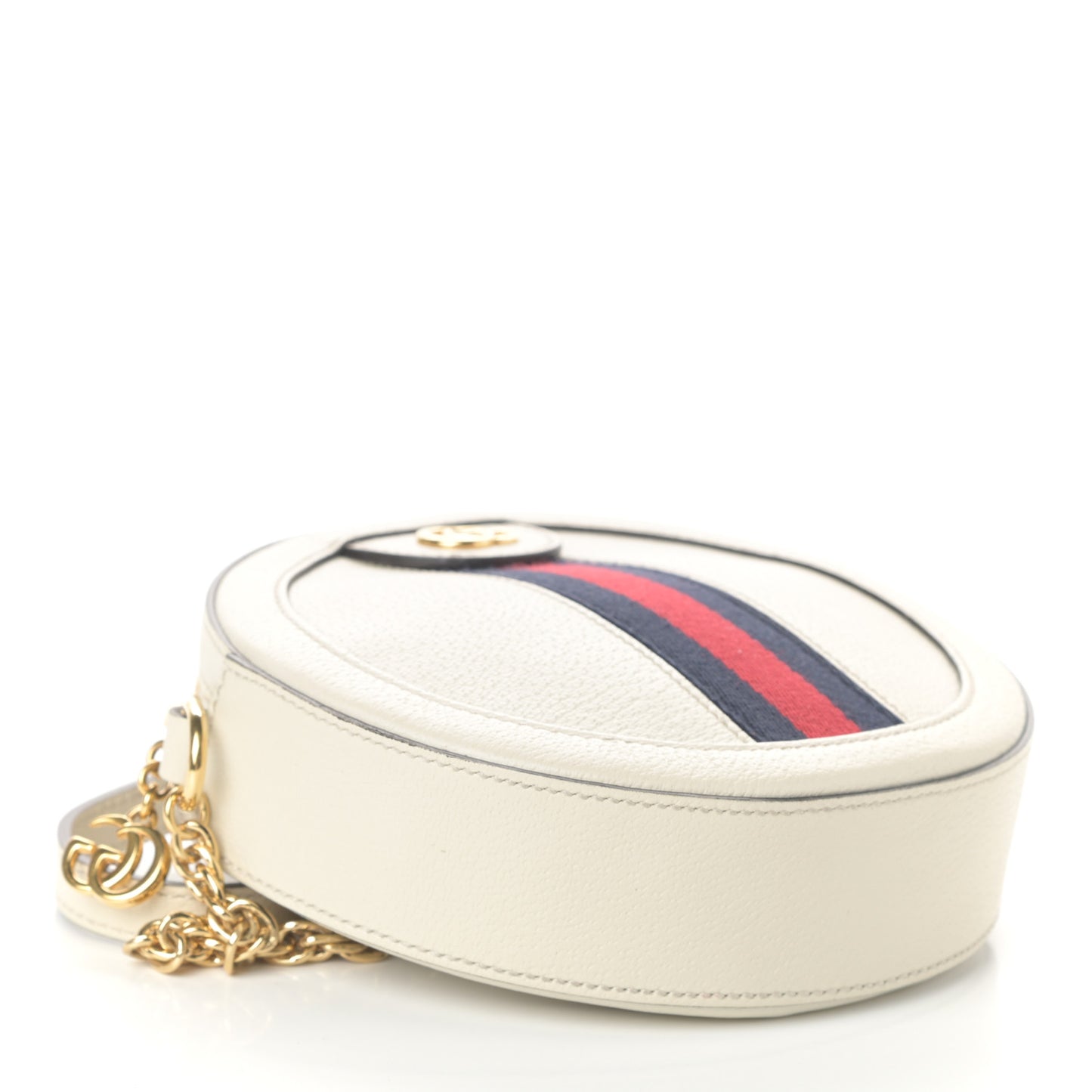 Textured Calfskin Web Mini Ophidia Round Shoulder Bag Mystic White