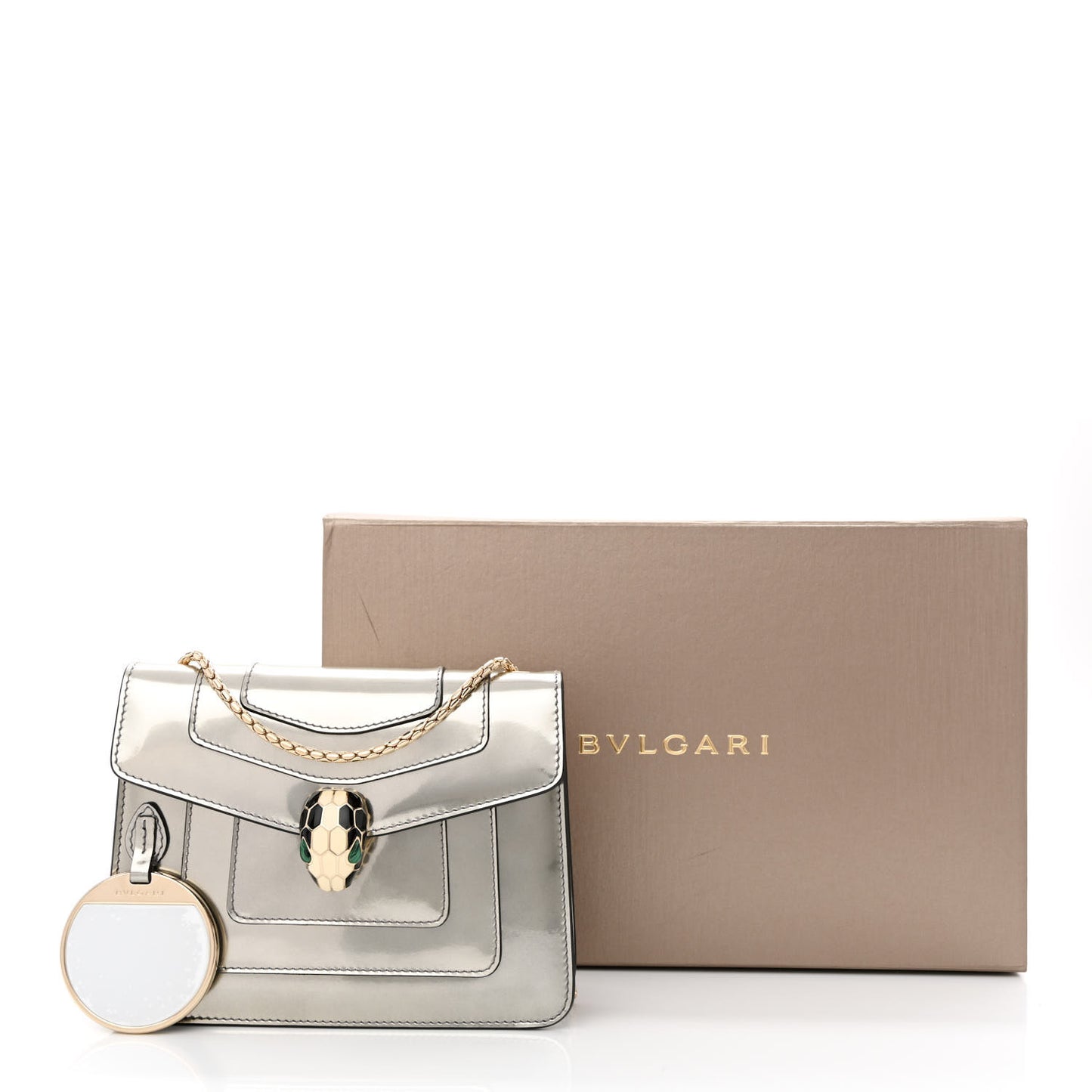 Metallic Calfskin Small Serpenti Forever Snake Strap Crossbody Bag Silver