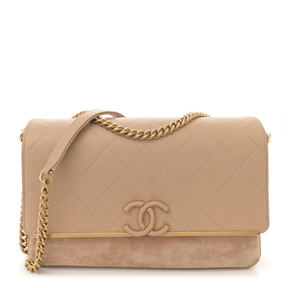 Chanel Grained Calfskin Stitched Enamel CC Flap Bag Beige 1 of 13