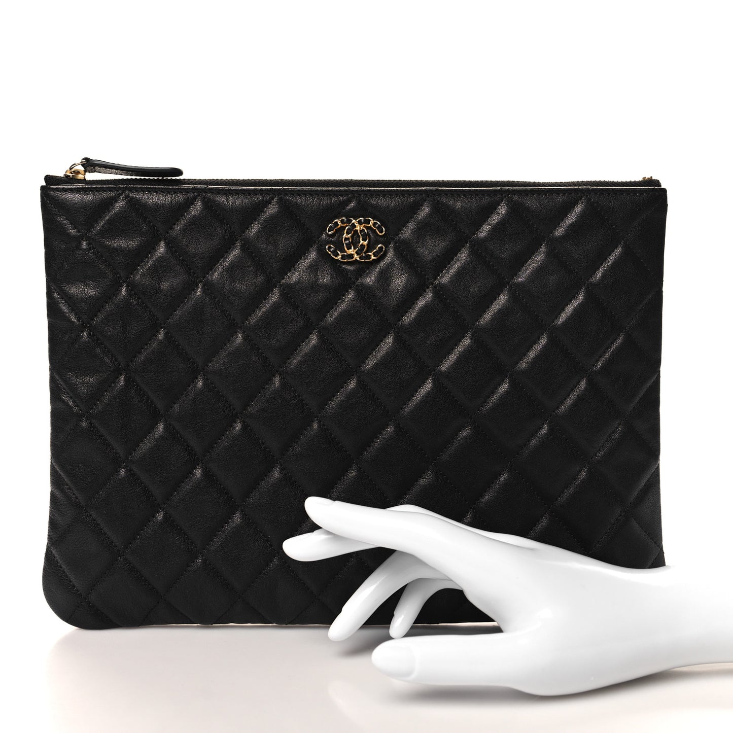 Lambskin Quilted Chanel 19 Medium Cosmetic Case Black