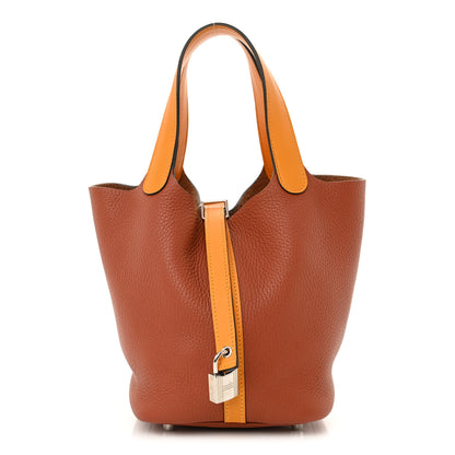 Hermes Taurillon Clemence Swift Picotin 18 PM Cuivre Jaune D'or 1 of 10