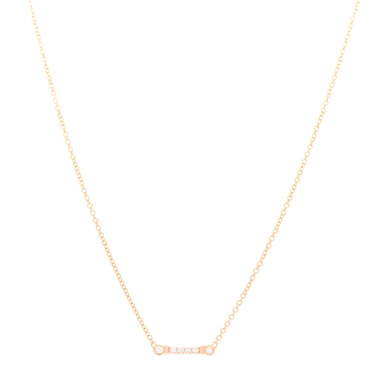 18K Rose Gold Diamond Fleur de Lis Key Bar Pendant Necklace