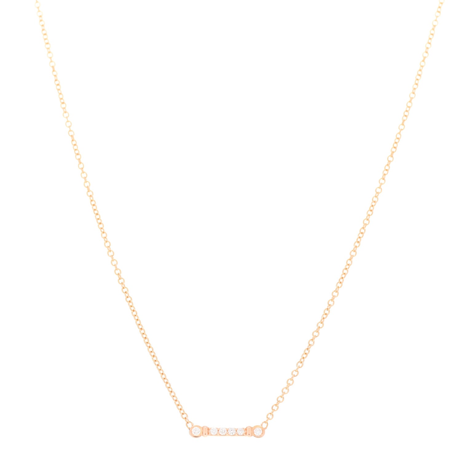 Tiffany 18K Rose Gold Diamond Fleur de Lis Key Bar Pendant Necklace 1 of 5