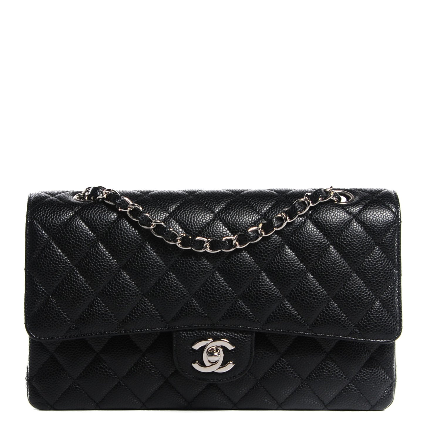 Caviar Quilted Medium Double Flap Black