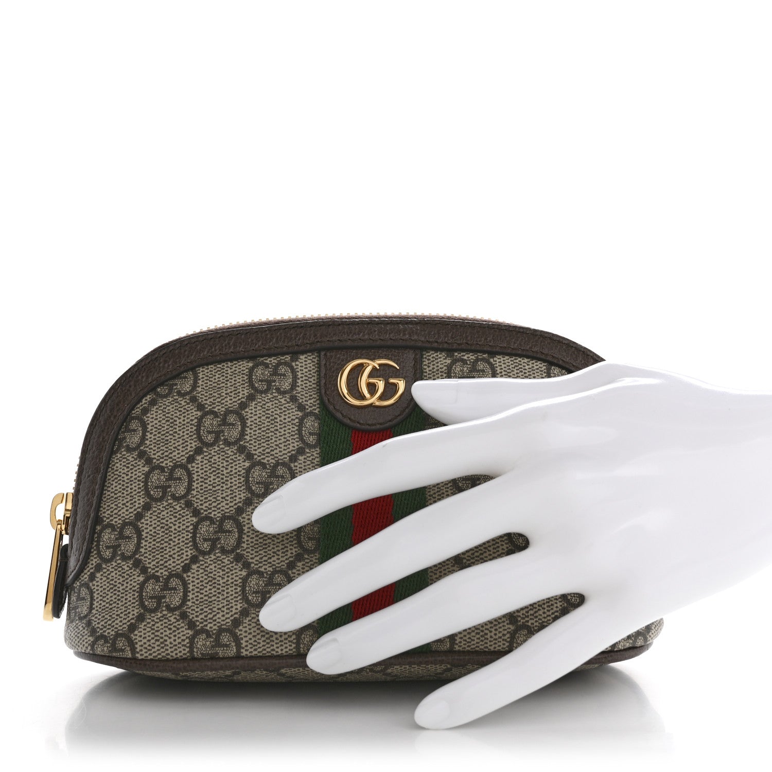 Gucci GG Supreme Monogram Textured Calfskin Web Medium Ophidia Cosmetic Case Beige Ebony New Acero 2 of 7