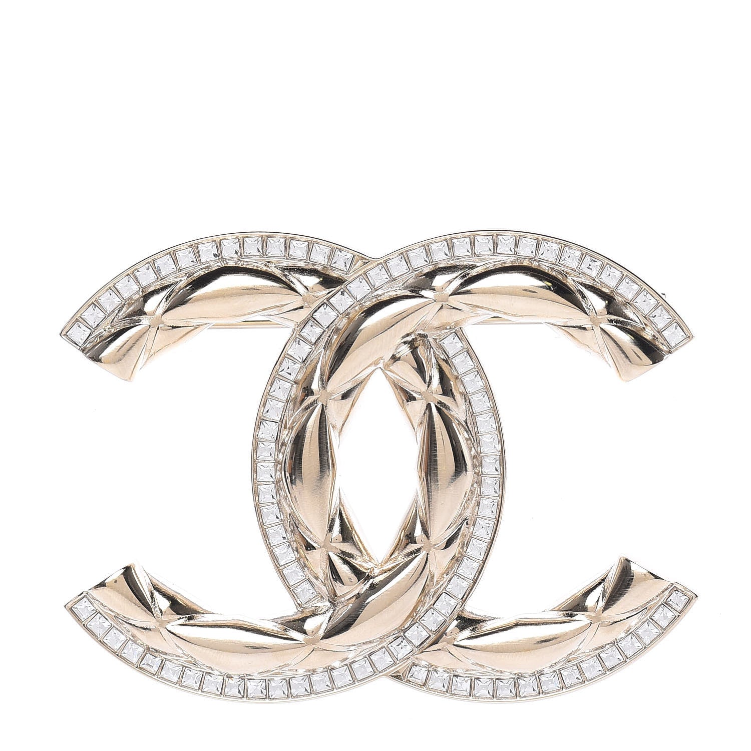 Chanel Baguette Crystal Quilted Vintage Allure CC Brooch Gold 1 of 5