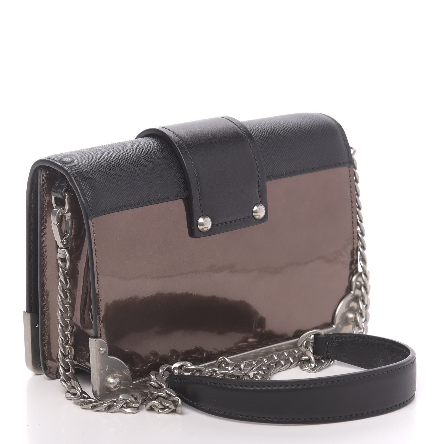 Prada Metallic Vitello Saffiano Cahier Bag Cammeo Black 3 of 9