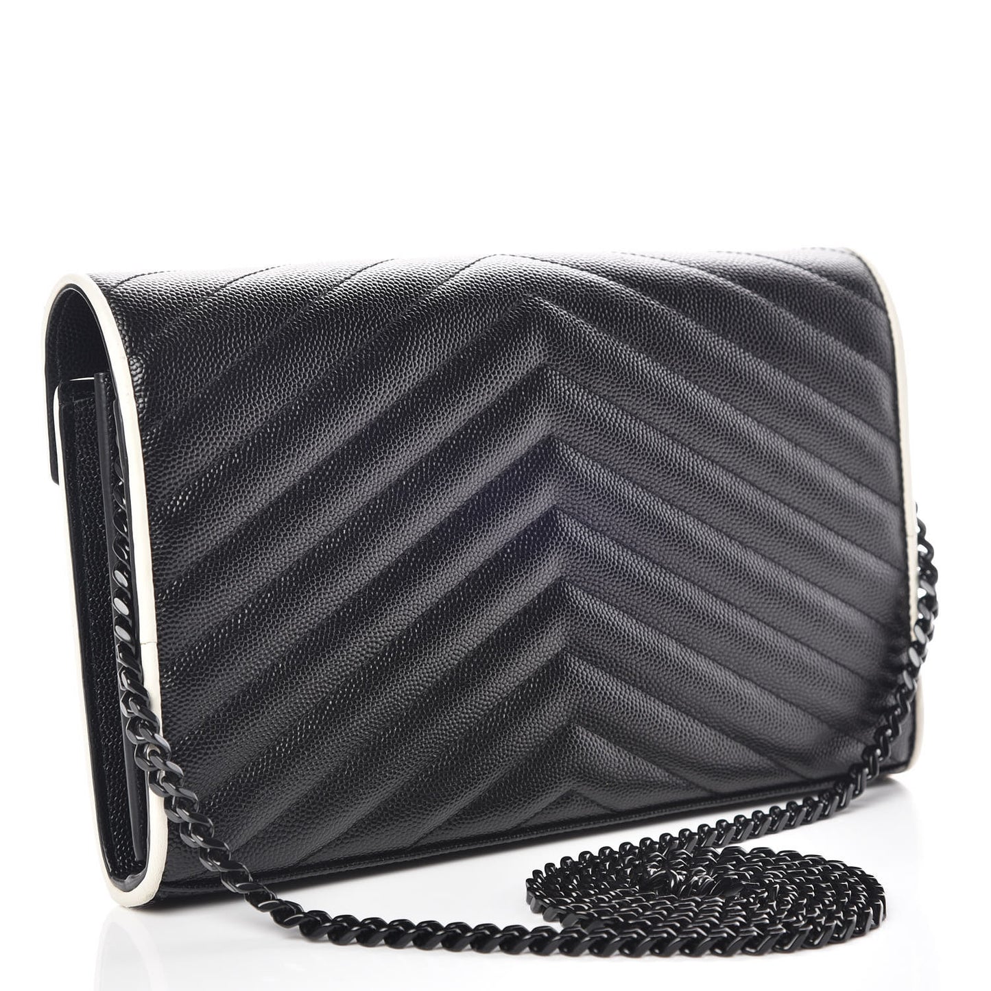 Grain De Poudre Matelasse Chevron Monogram Chain Wallet Black White