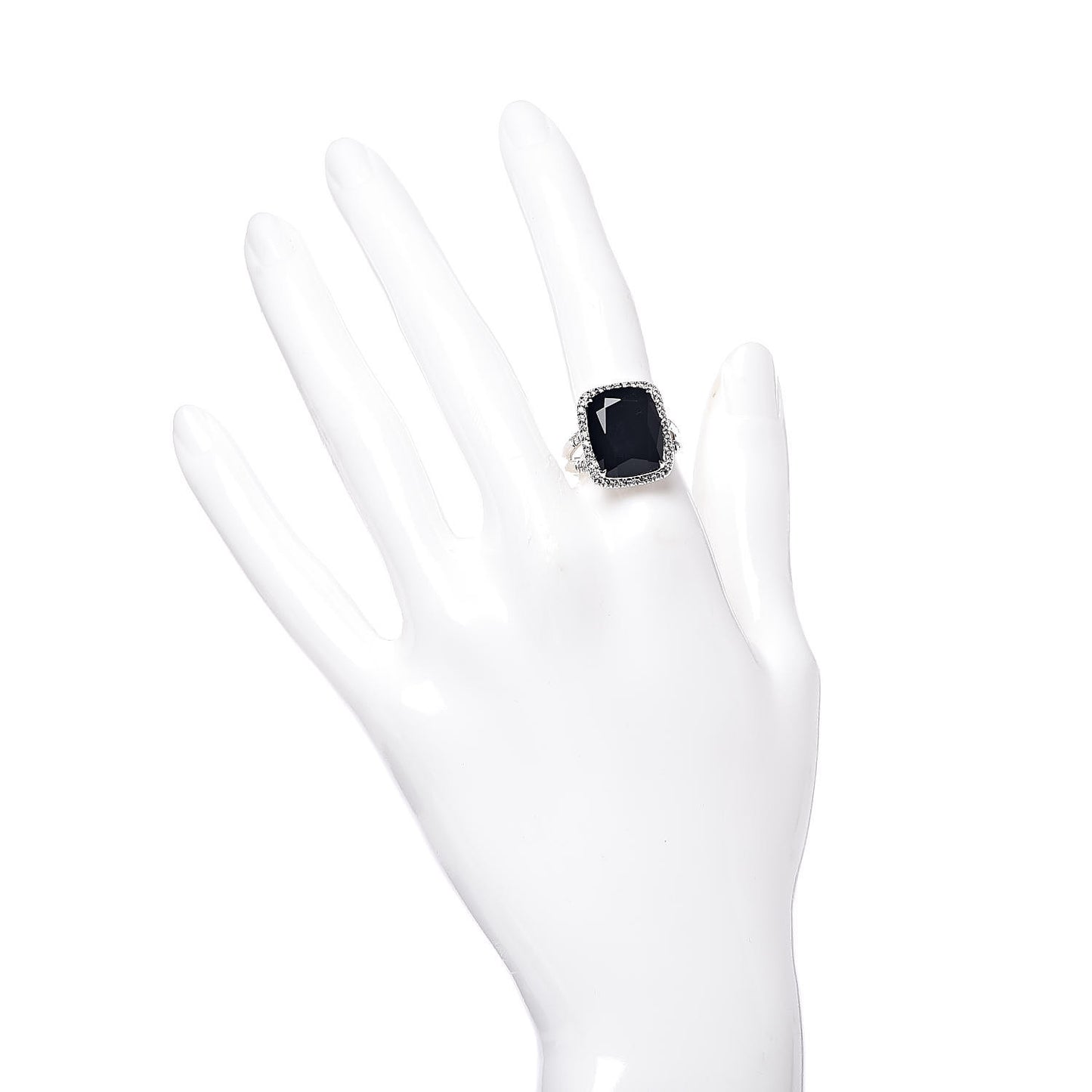 Sterling Silver Black Onyx Diamond Classic Chain Batu Ring 54 7