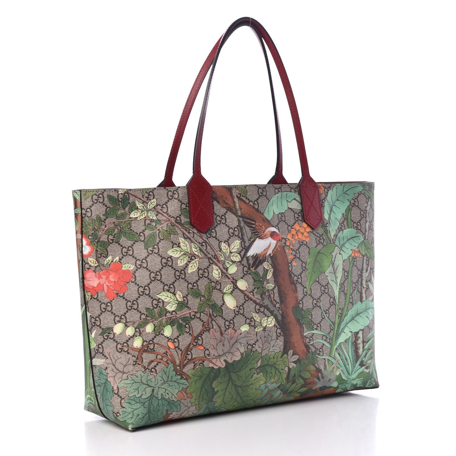 Gucci GG Supreme Monogram Tian Medium Shopping Tote Beige Multicolor Red 3 of 14