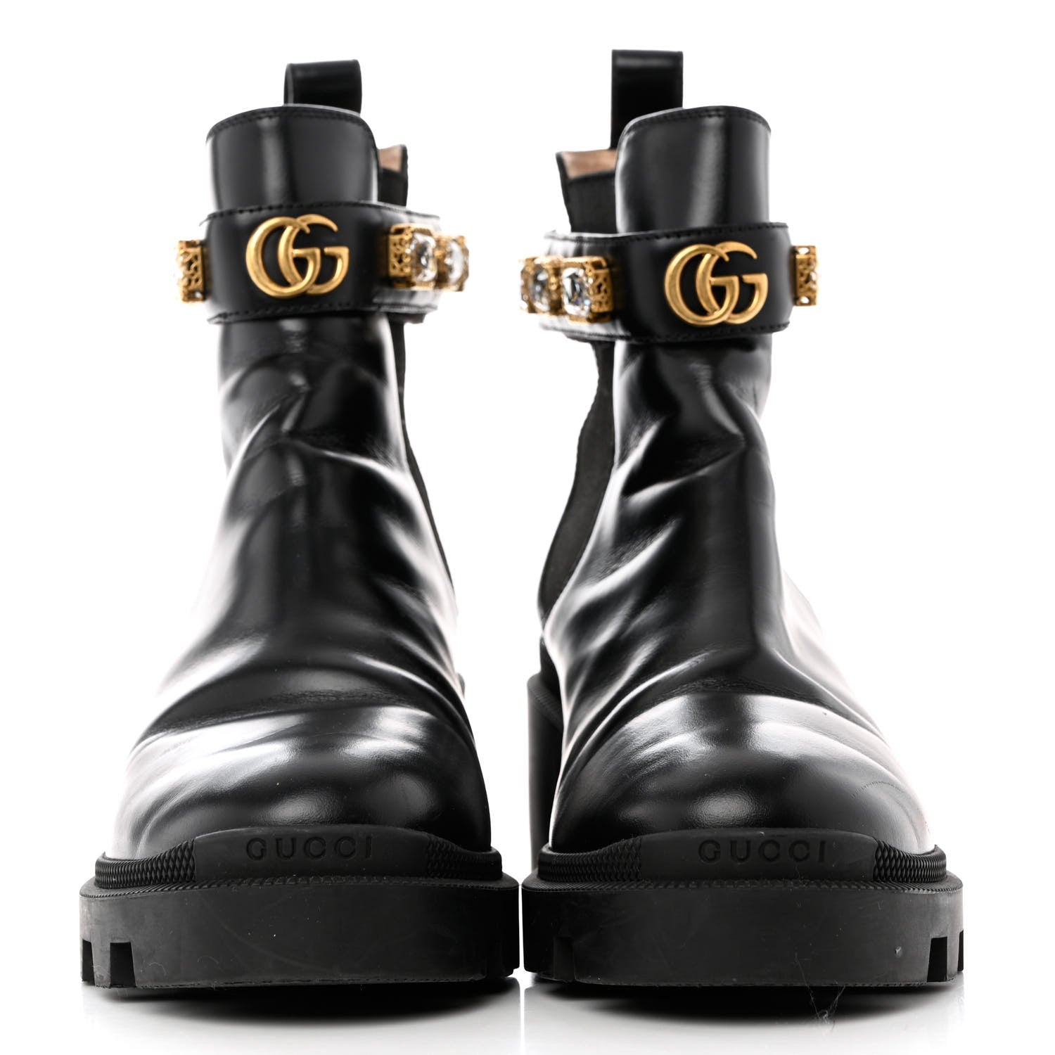 Gucci Calfskin Crystal GG Trip Chelsea Ankle Boots 37.5 Black 2 of 11