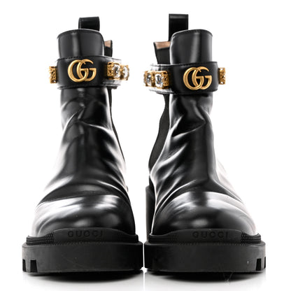 Gucci Calfskin Crystal GG Trip Chelsea Ankle Boots 37.5 Black 2 of 11