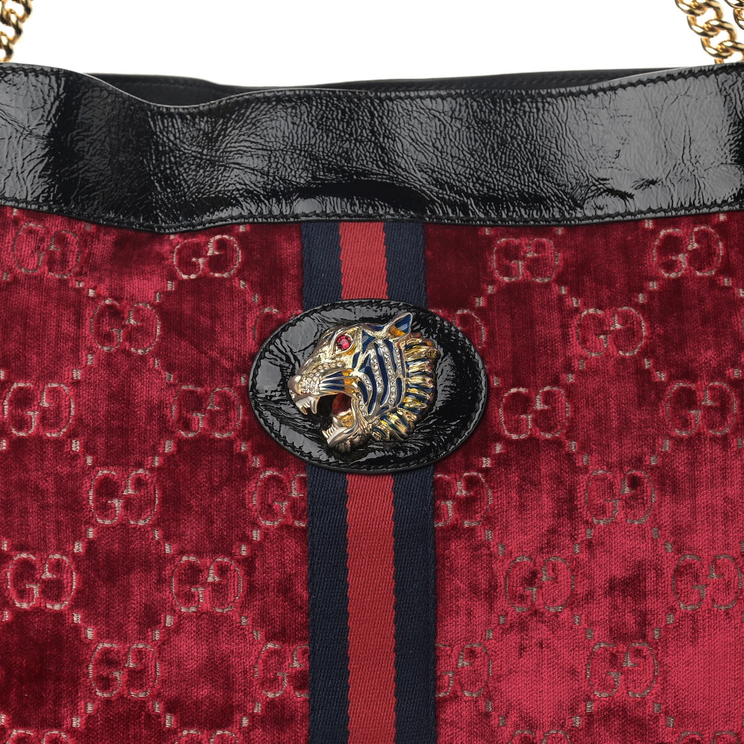 Gucci Velvet GG Monogram Large Rajah Chain Tote Red Cipria Black 9 of 16