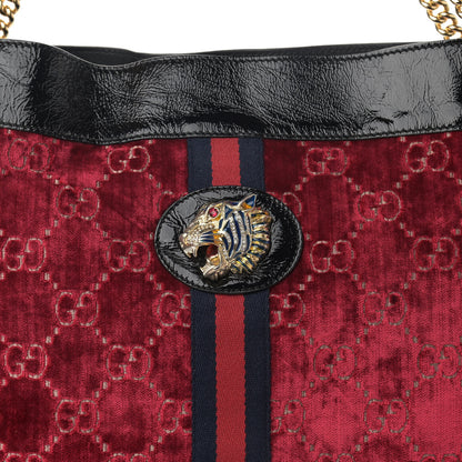 Gucci Velvet GG Monogram Large Rajah Chain Tote Red Cipria Black 9 of 16