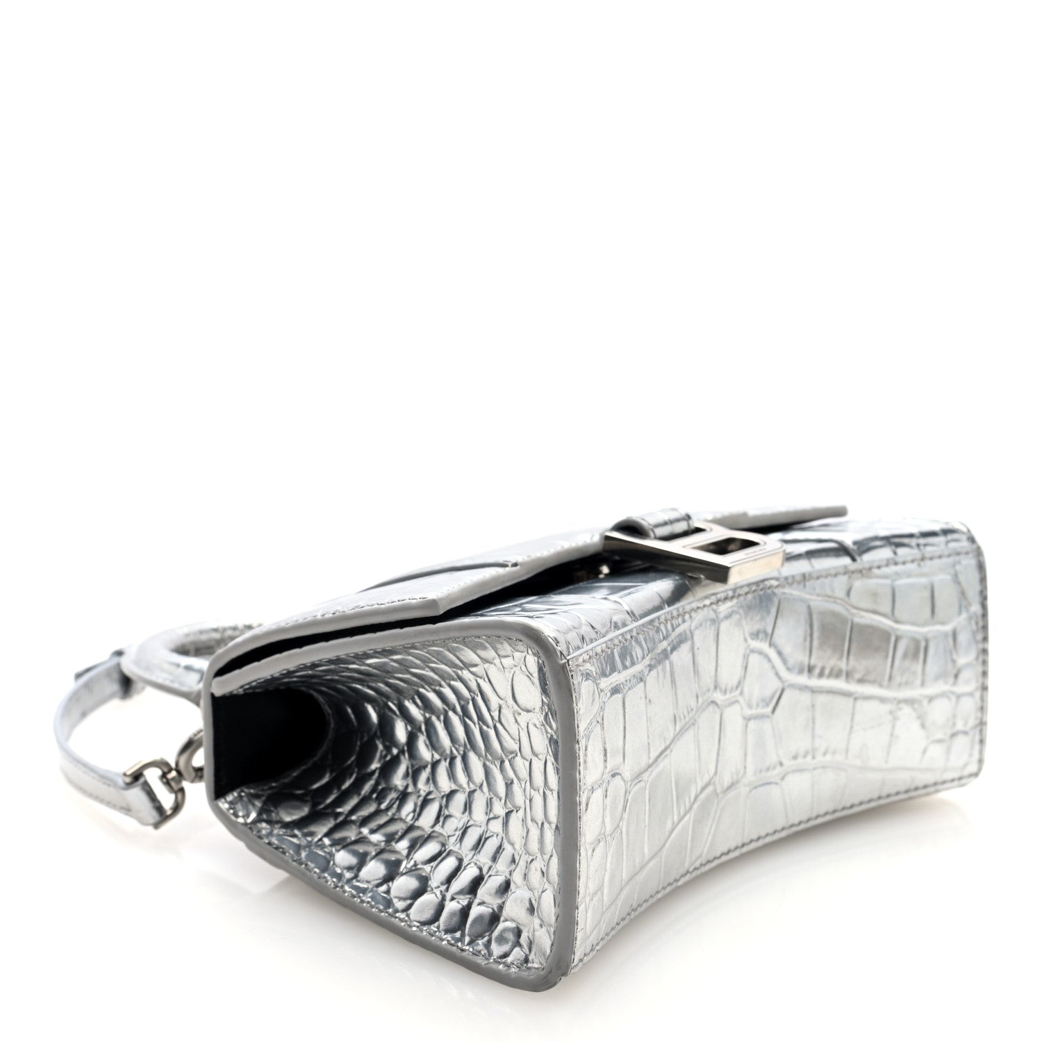 Balenciaga Metallic Calfskin Crocodile Embossed Hourglass Top Handle Bag XS Silver 4 of 9