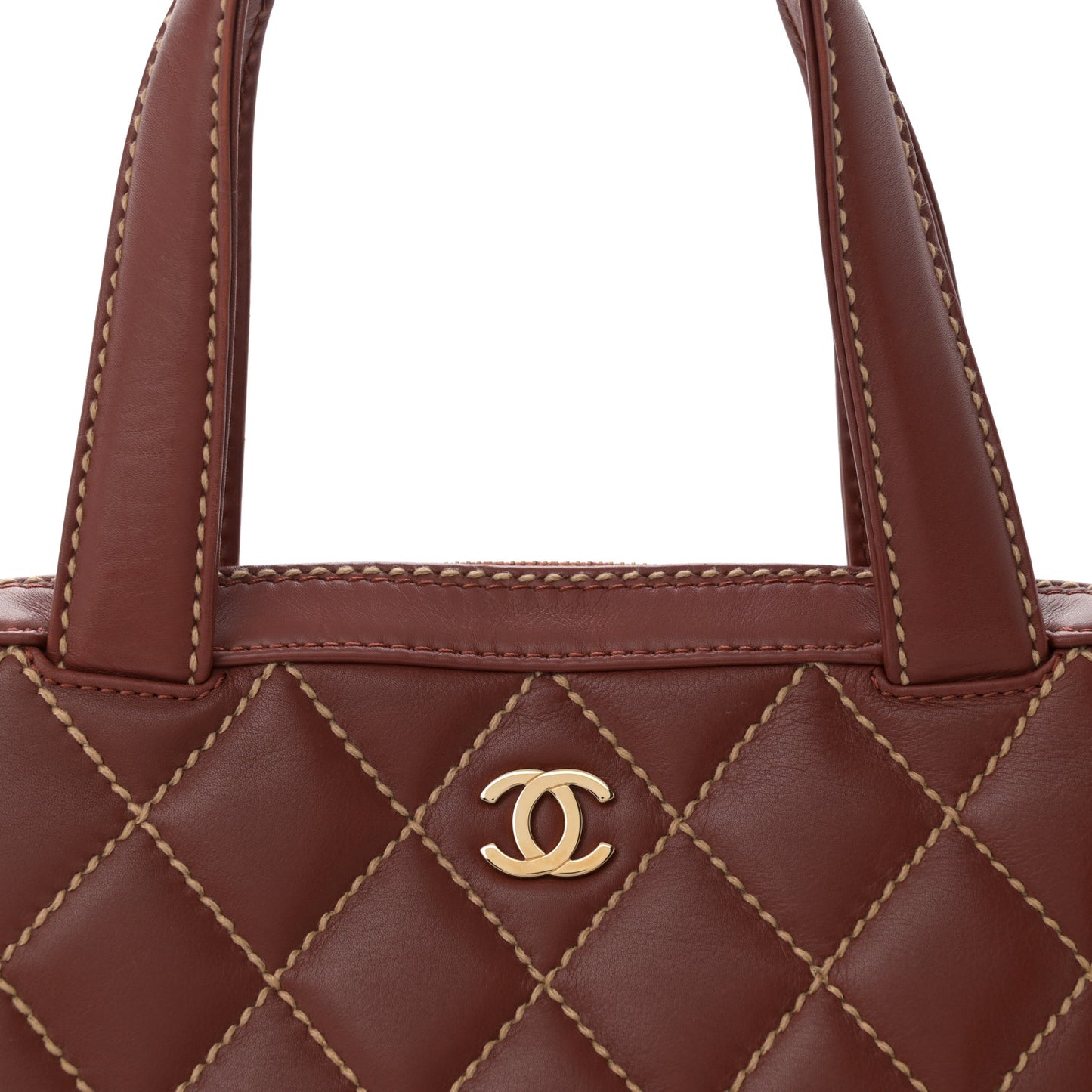 Calfskin Wild Stitch Vertical Top Handle Bag Brown
