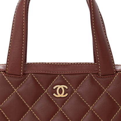 Chanel Calfskin Wild Stitch Vertical Top Handle Bag Brown 8 of 10