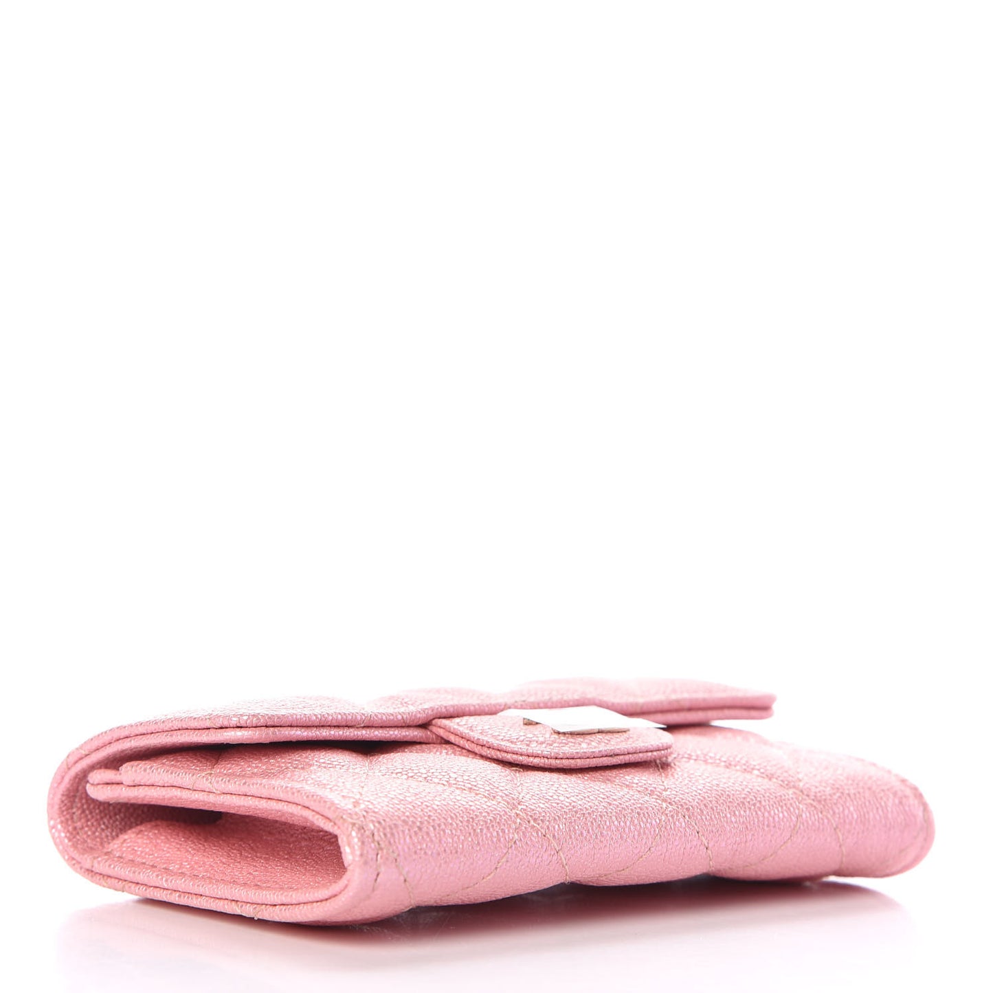 Iridescent Caviar Quilted Flap Card Holder Rose Pink