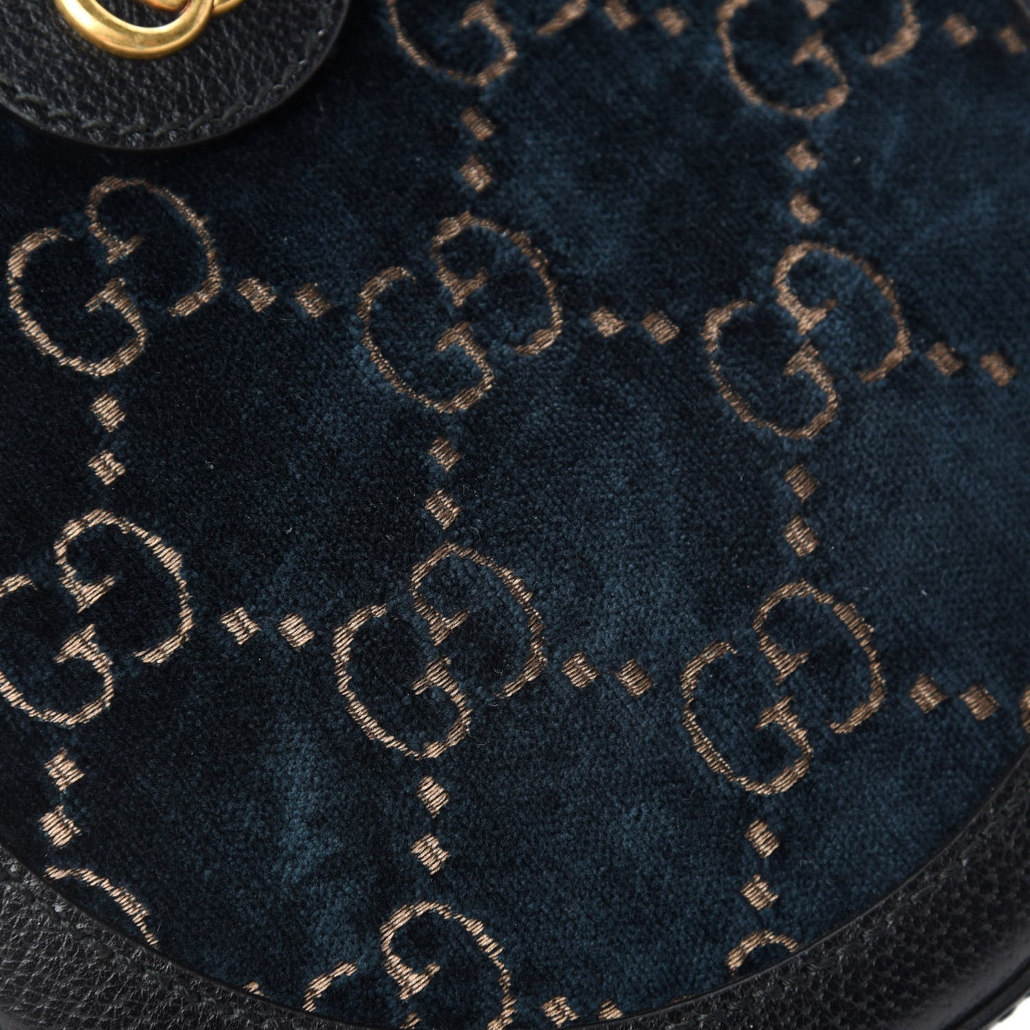 Velvet GG Monogram Calfskin Round Shoulder Bag Blue Beige