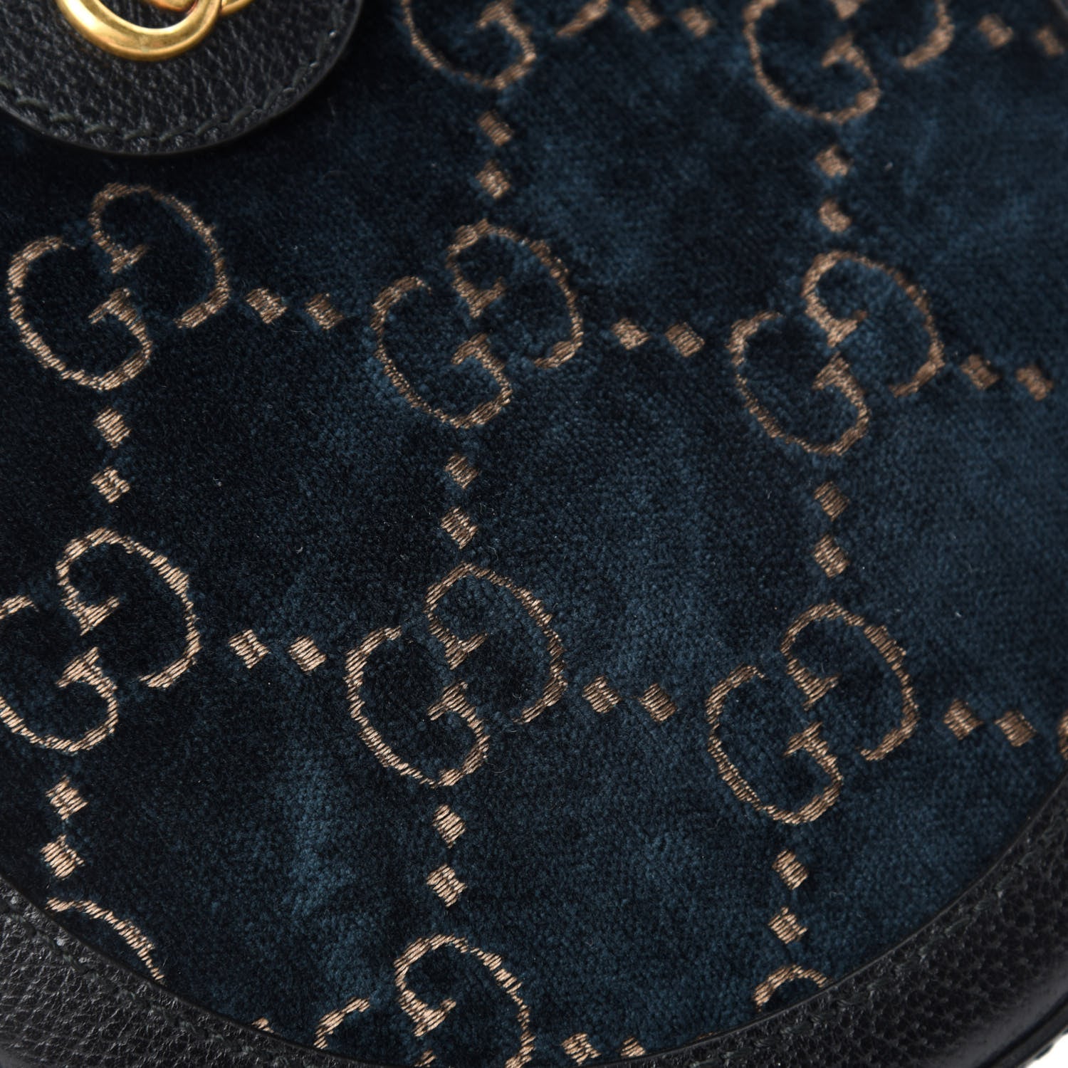 Gucci Velvet GG Monogram Calfskin Round Shoulder Bag Blue Beige 8 of 12