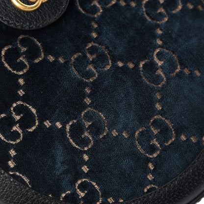 Gucci Velvet GG Monogram Calfskin Round Shoulder Bag Blue Beige 8 of 12