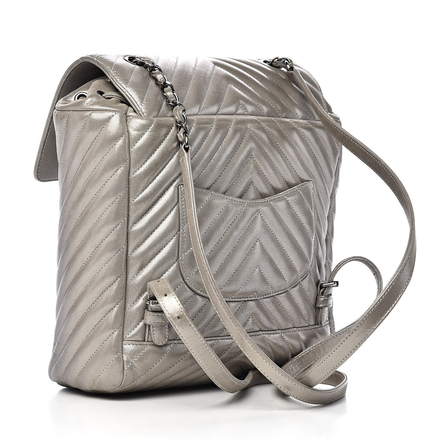 Metallic Calfskin Chevron Quilted Small Urban Spirit Backpack Silver