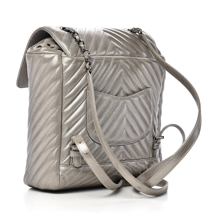 Chanel Metallic Calfskin Chevron Quilted Small Urban Spirit Backpack Silver 3 of 11