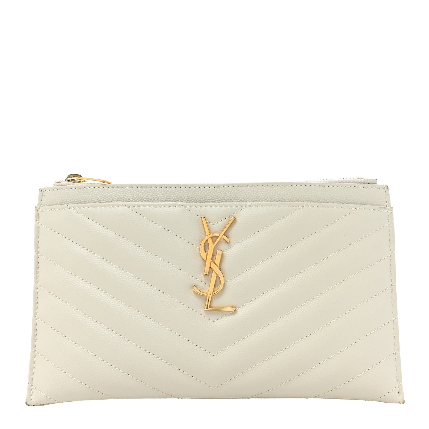 Grain De Poudre Matelasse Chevron Monogram Bill Pouch Blanc Vintage