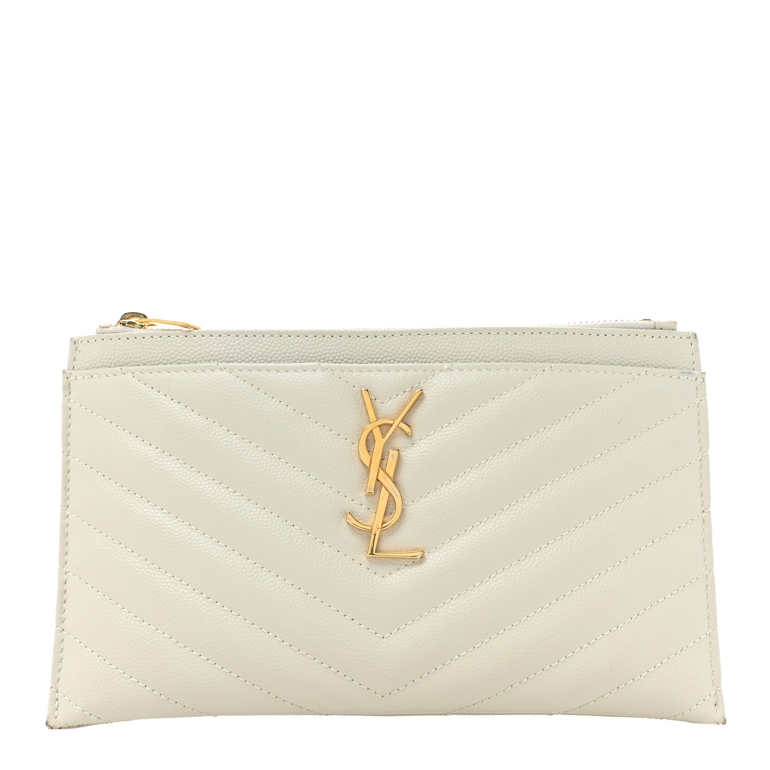 Saint Laurent Grain De Poudre Matelasse Chevron Monogram Bill Pouch Blanc Vintage 1 of 12
