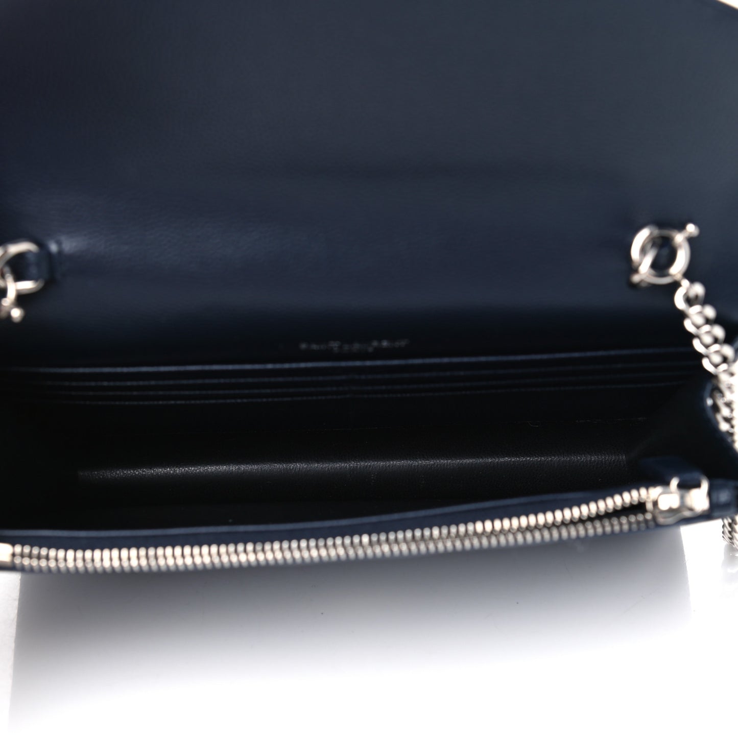 Grain De Poudre Matelasse Chevron Monogram Envelope Chain Wallet Navy