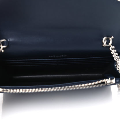 Saint Laurent Grain De Poudre Matelasse Chevron Monogram Envelope Chain Wallet Navy 4 of 4