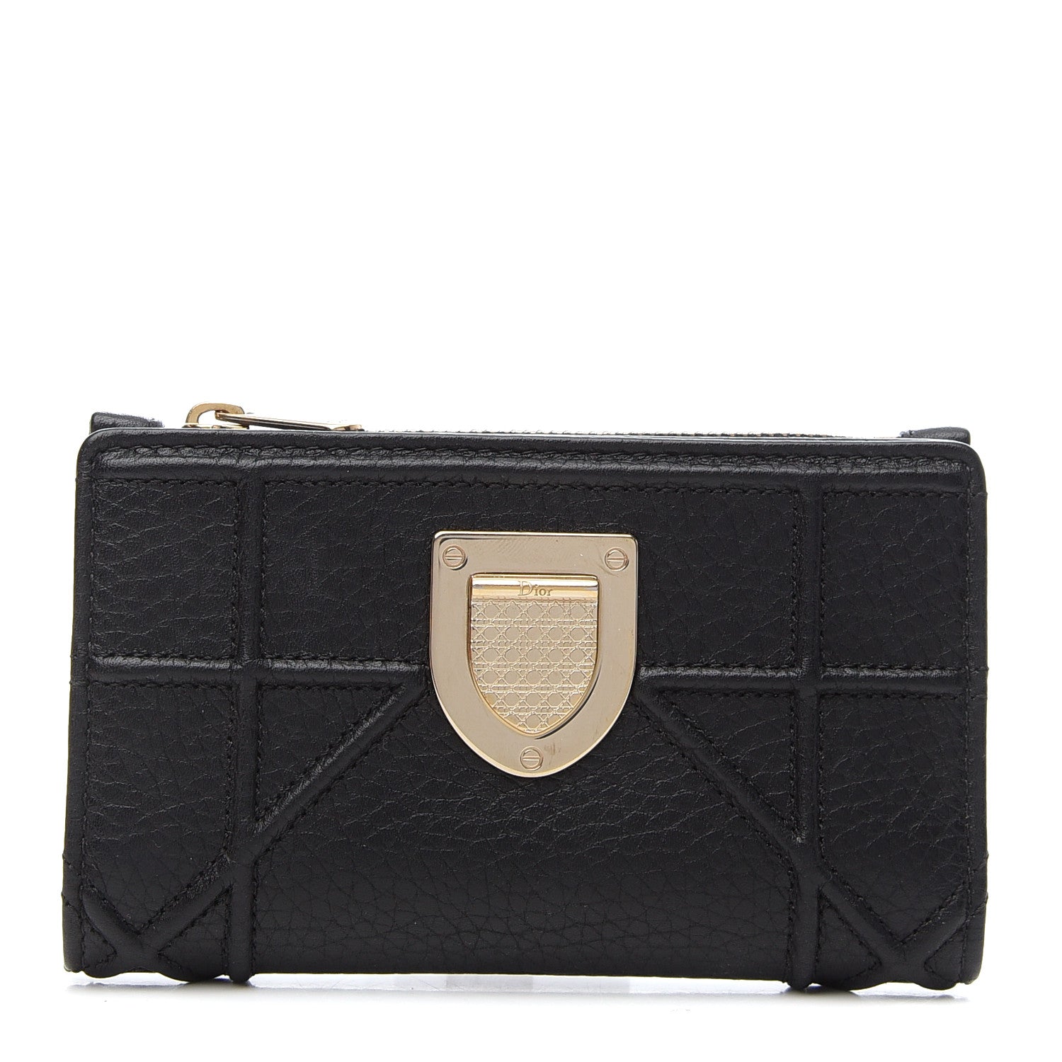 Christian Dior Grained Calfskin Cannage Diorama Wallet Black 1 of 8