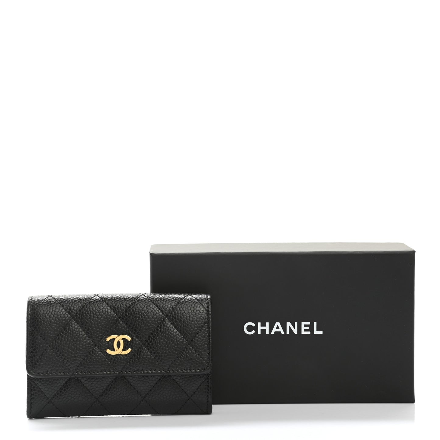 Caviar Quilted Flap Card Holder Black