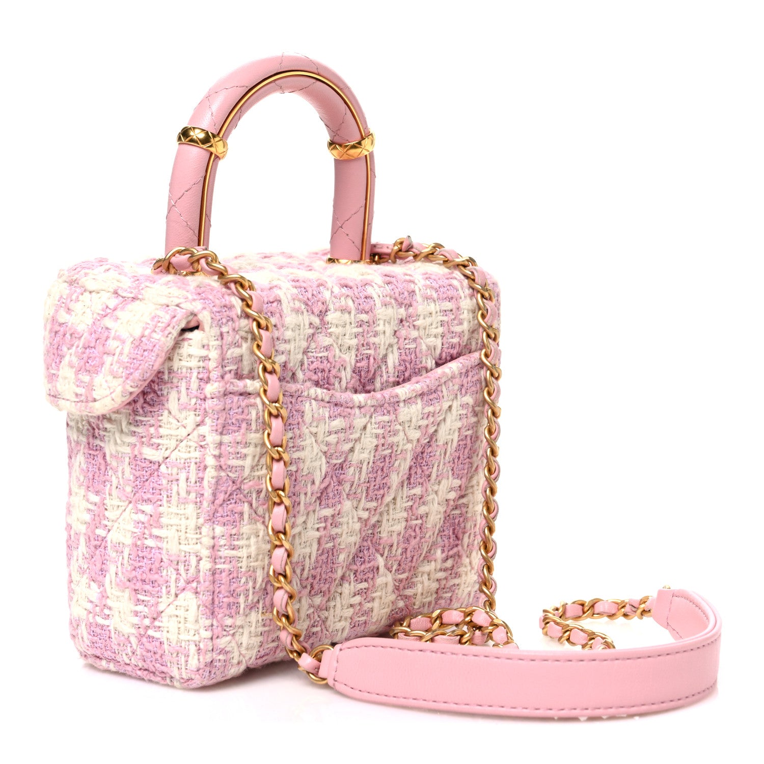 Chanel Tweed Handle Crush Top Handle Flap Bag Pink Ecru 3 of 10