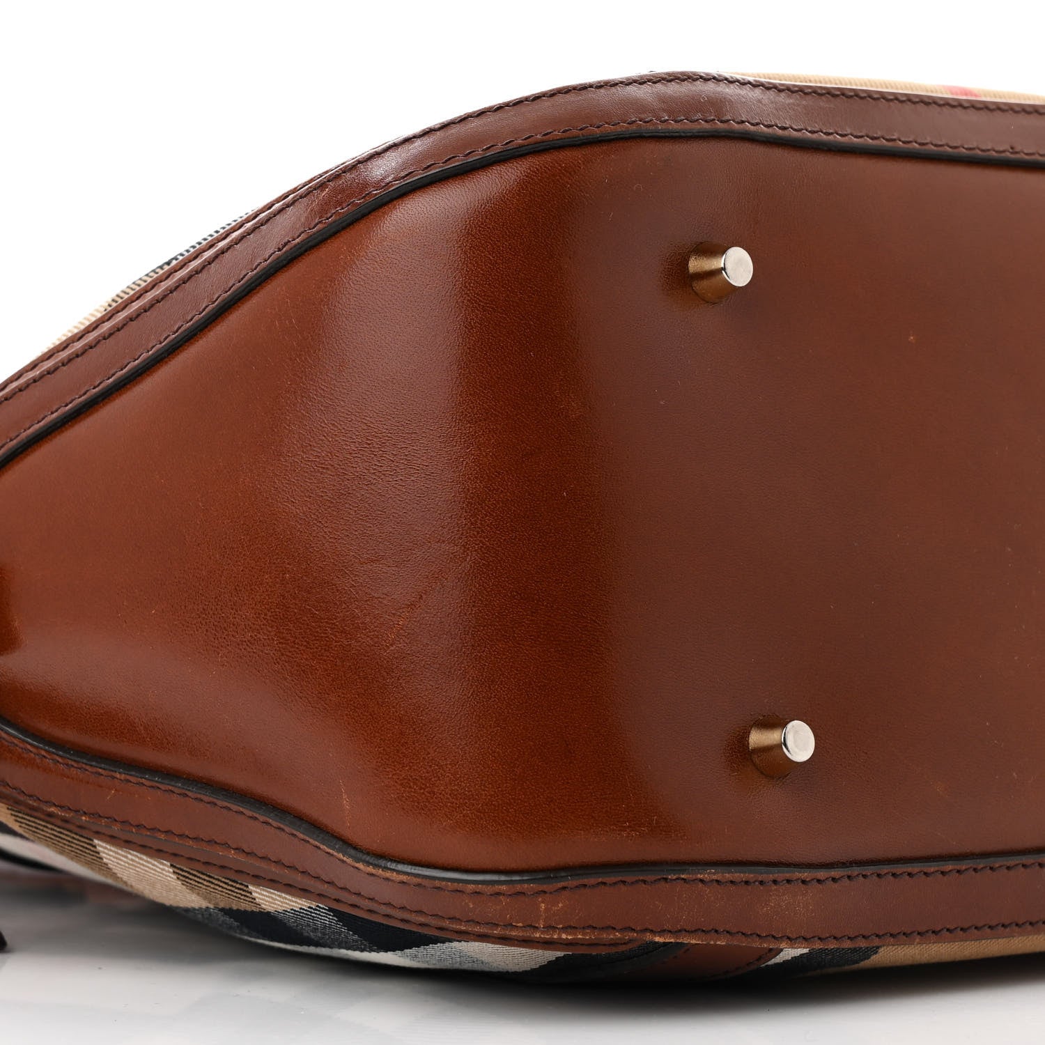 Burberry Bridle Calfskin House Check Medium Orchard Bowling Bag Dark Tan 10 of 13