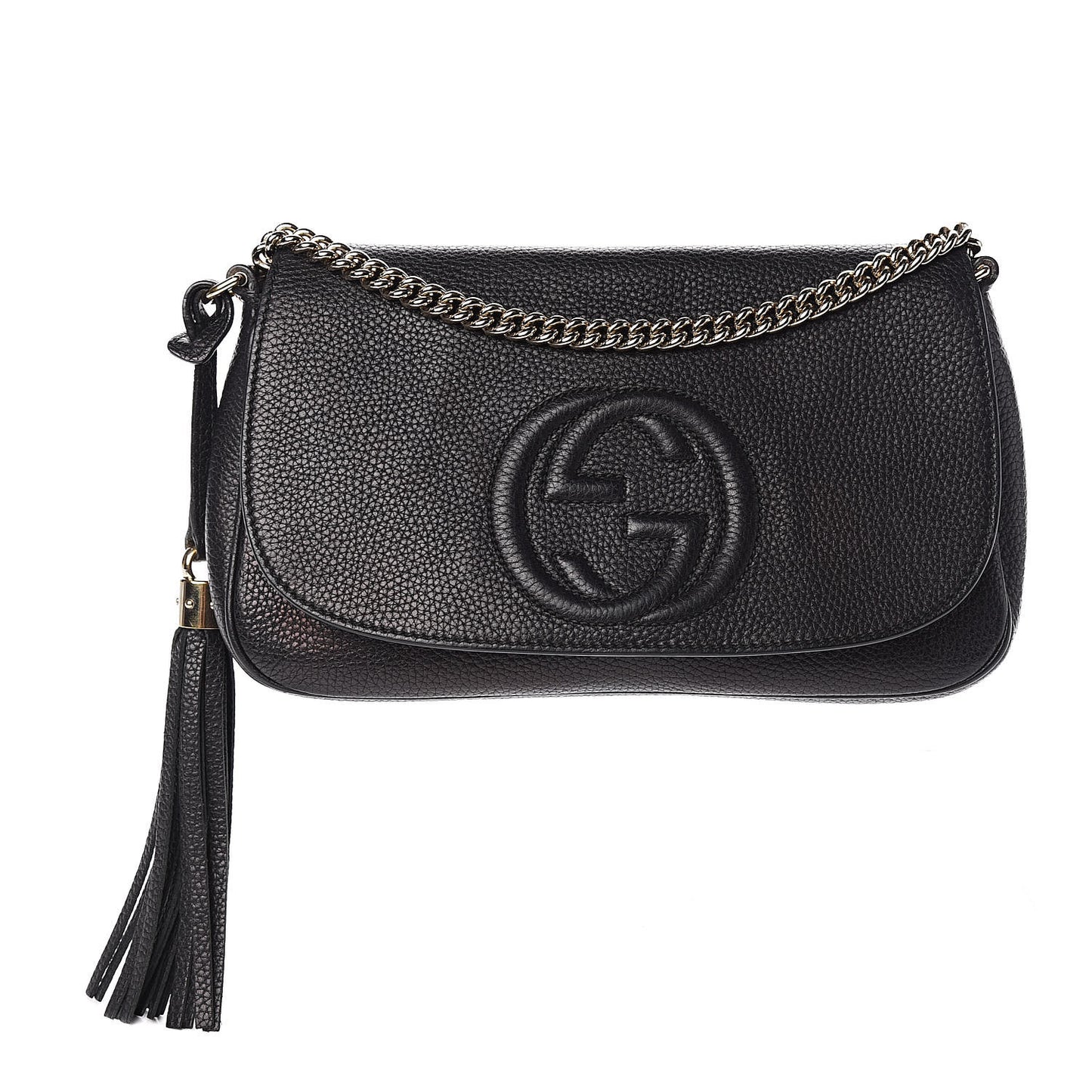 Pebbled Calfskin Medium Soho Flap Crossbody Black