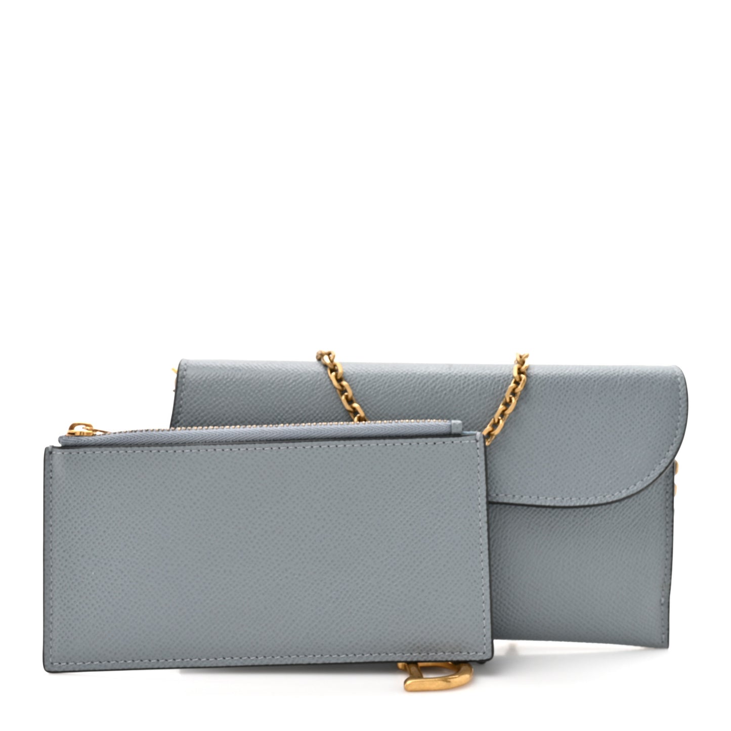 Grained Calfskin Saddle Chain Wallet Pouch Cloud Blue