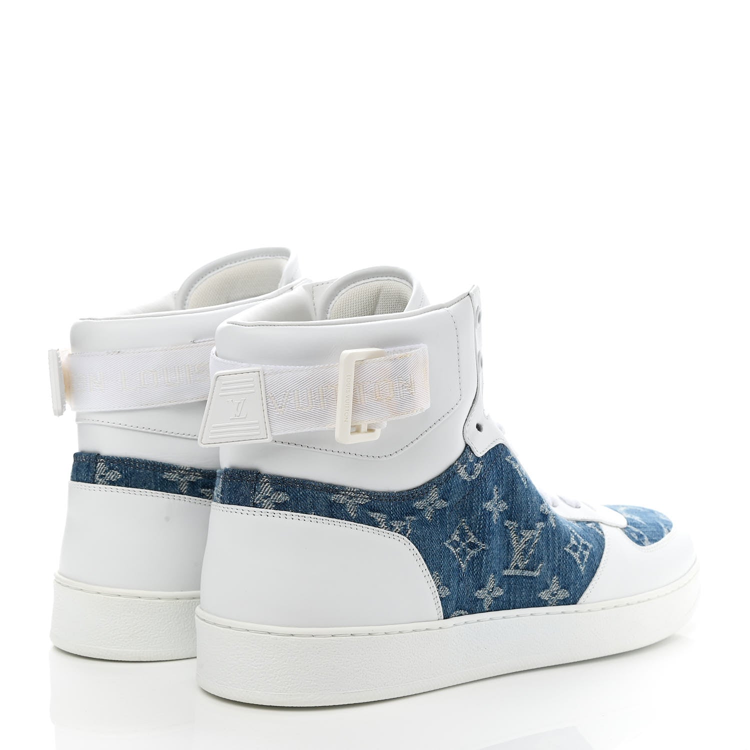 Louis Vuitton Calfskin Monogram Denim Rivoli High Top Sneakers 10 White 4 of 13