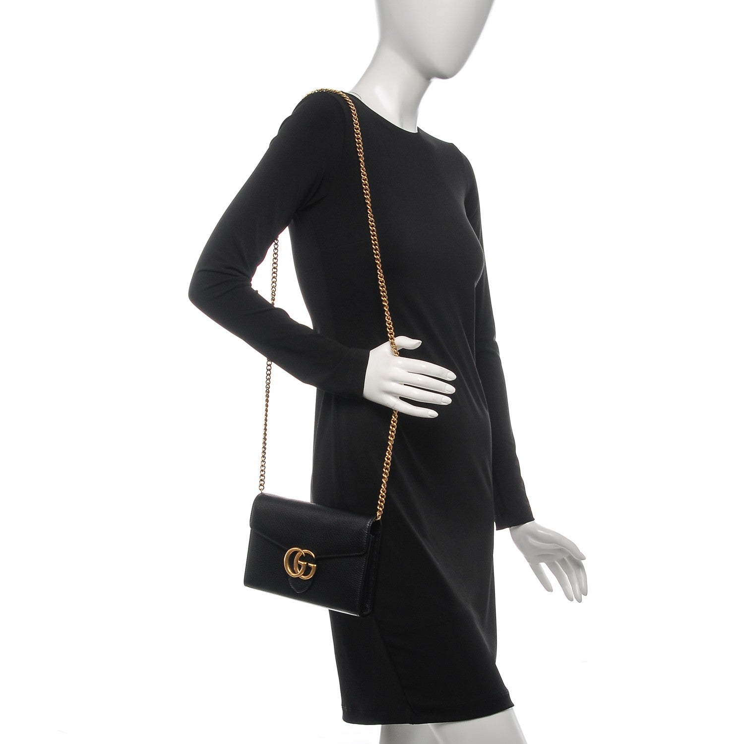 Gucci Calfskin GG Marmont Chain Wallet Black 2 of 7