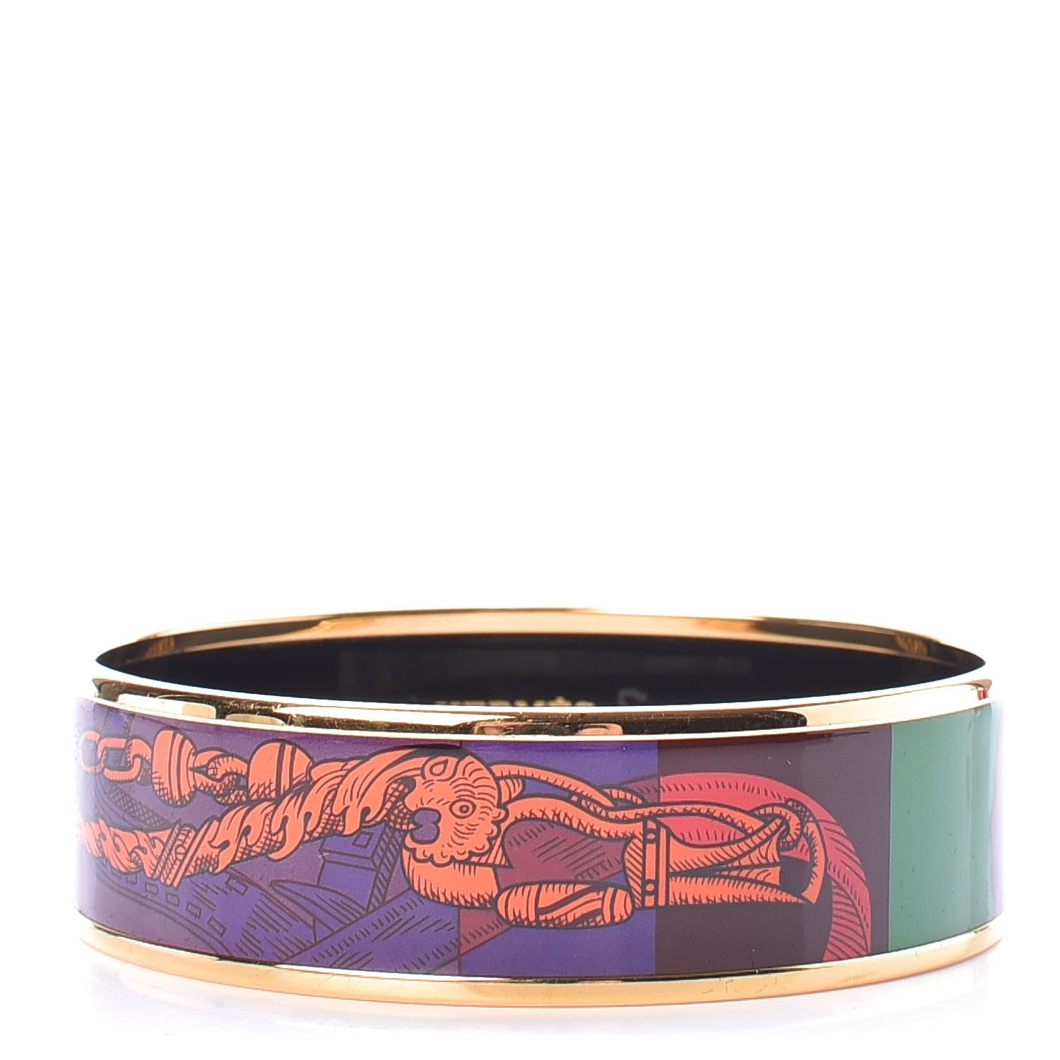 Hermes Enamel Printed Della Cavalleria Wide Bracelet 62 Cacao 1 of 5