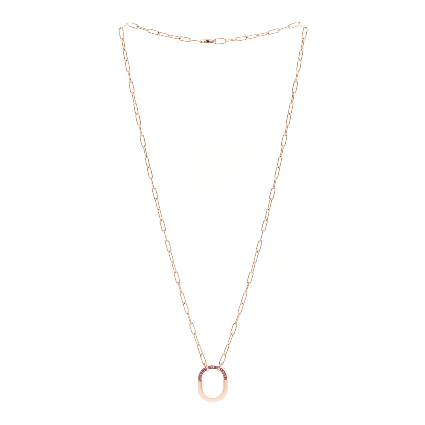 18K Rose Gold Pink Sapphire Small Lock Pendant Necklace