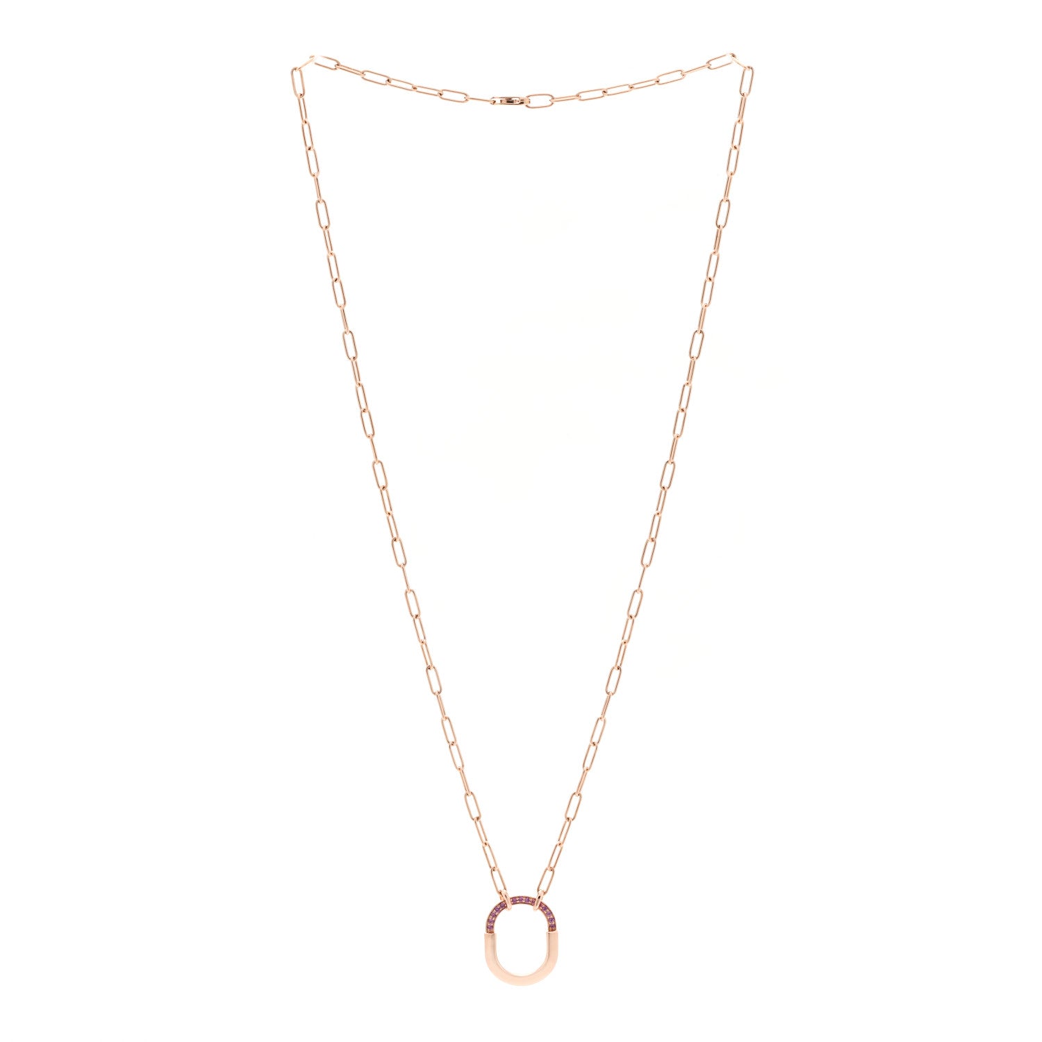 Tiffany 18K Rose Gold Pink Sapphire Small Lock Pendant Necklace 3 of 6