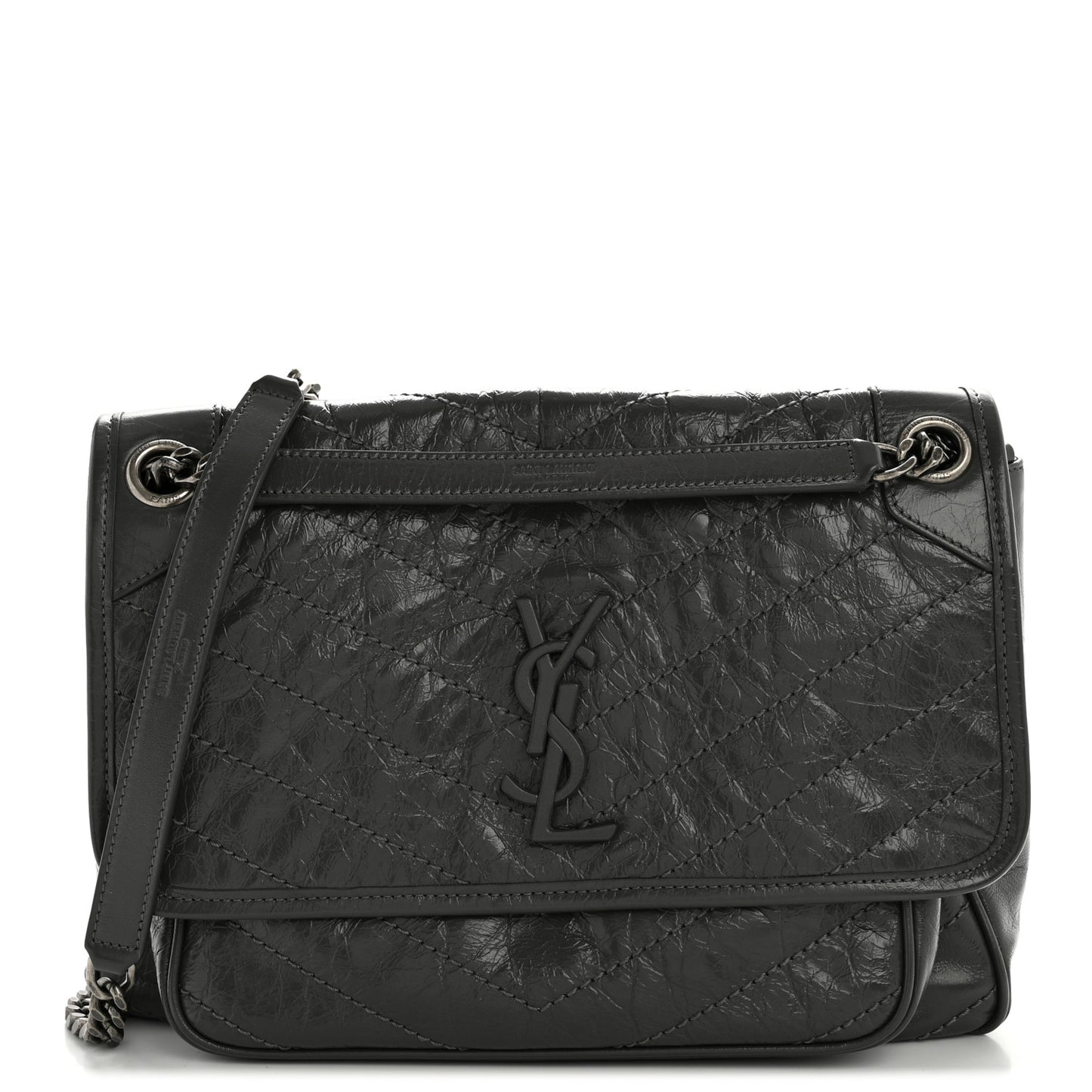 Crinkled Calfskin Matelasse Monogram Medium Niki Chain Satchel Storm