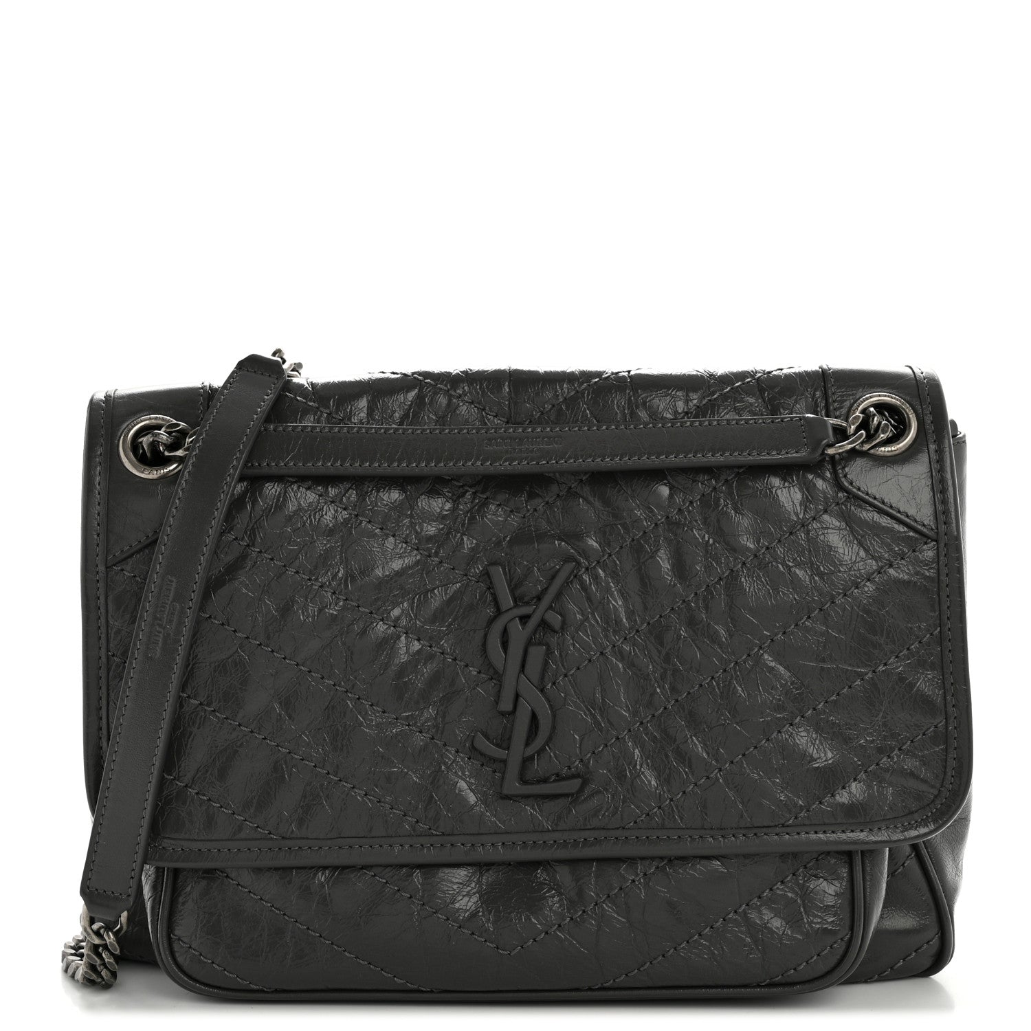 Saint Laurent Crinkled Calfskin Matelasse Monogram Medium Niki Chain Satchel Storm 1 of 11