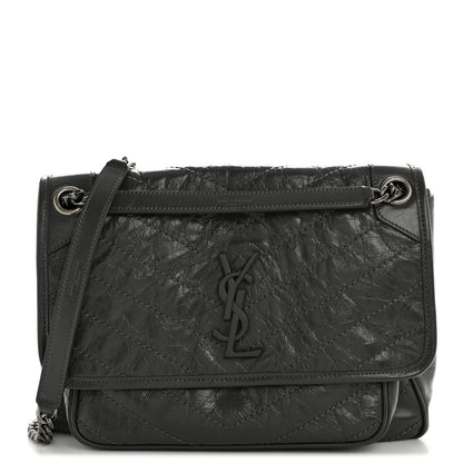 Saint Laurent Crinkled Calfskin Matelasse Monogram Medium Niki Chain Satchel Storm 1 of 11