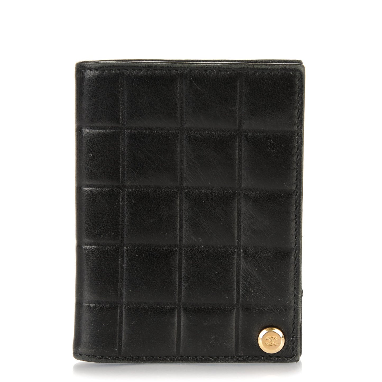 Lambskin Chocolate Bar Quilted Card Holder Wallet Black