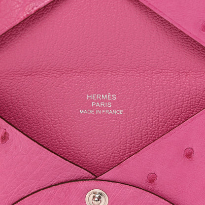 Hermes Ostrich Calvi Card Case Rose Tyrien 6 of 8