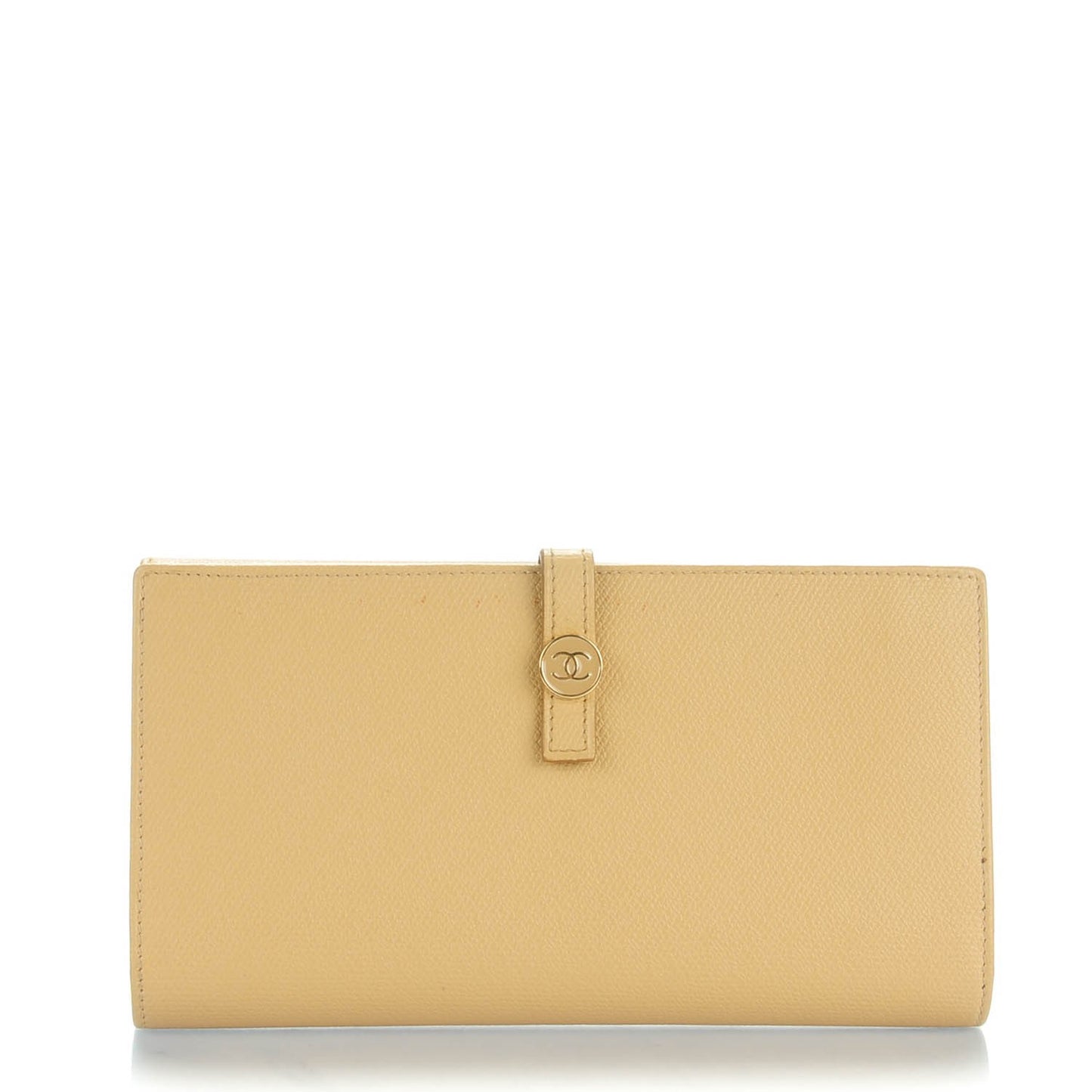 Grained Calfskin CC Button Wallet Beige