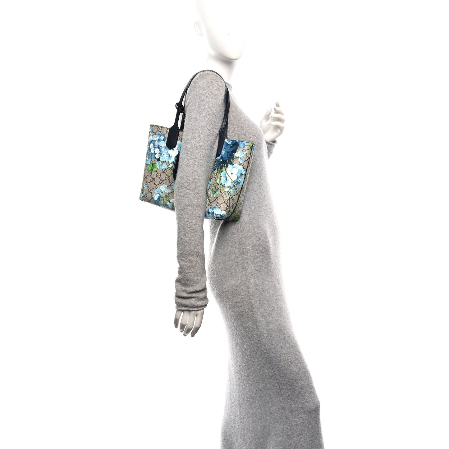 GG Supreme Monogram Blooms Small Reversible Tote Beige Blue Navy