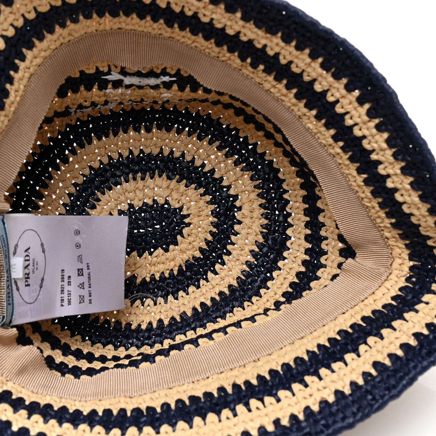 Raffia Striped Logo Embroidered Womens Bucket Hat M Naturale Baltico